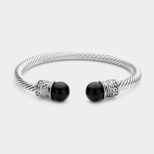 Black ball silver cuff bracelet